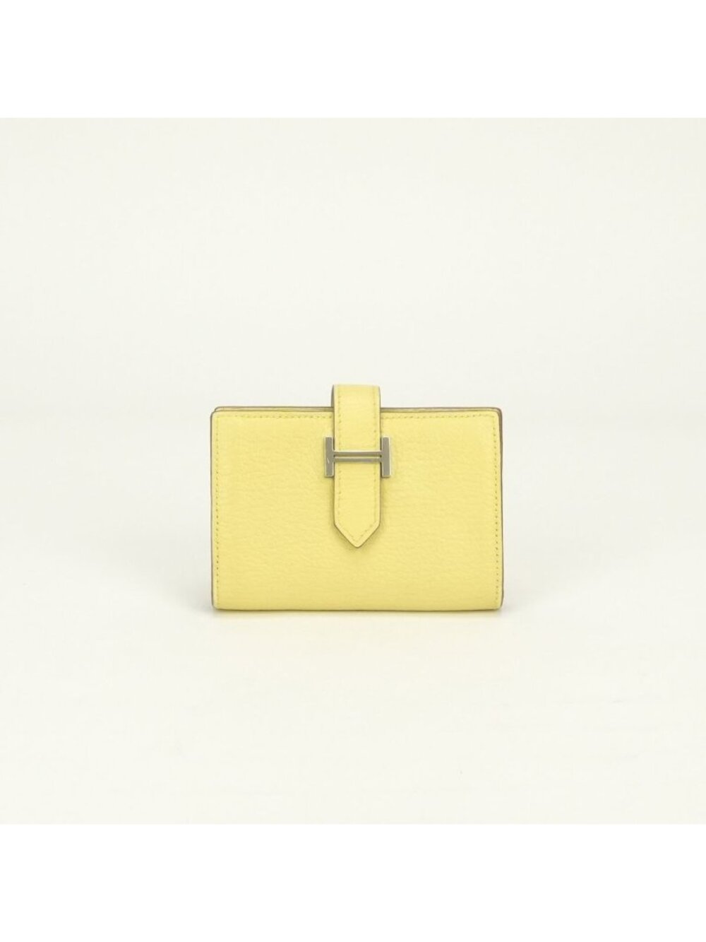 Hermes Bearn Mini Card Case Chevre Mysore Limoncello Yellow Silver Coin Purse